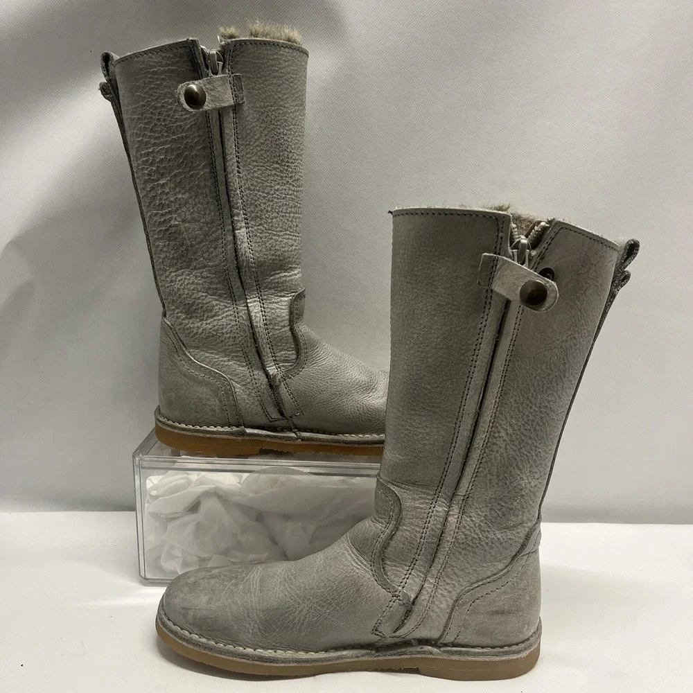 Koel Gray Leather Fur Lined Knee High Boots‎ Girls Size 35EU 4.5US